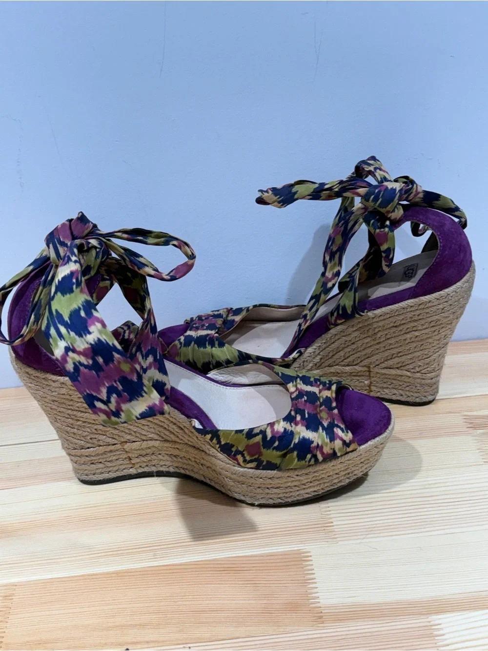 UGG Lucianna Marrakech Silk Tie Espadrille Wedges - Purple/Multi